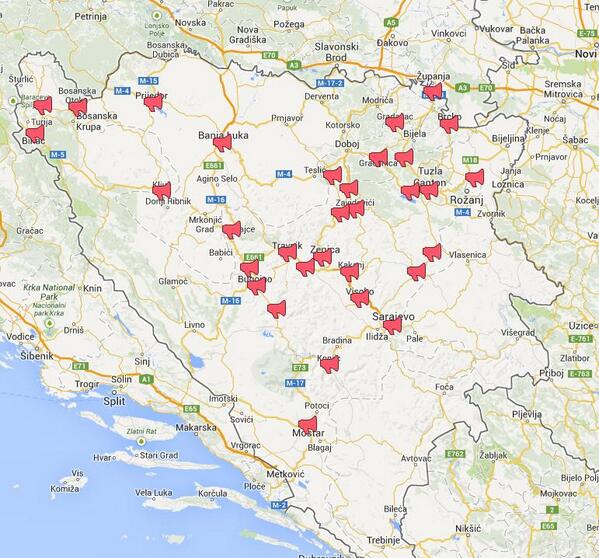 Χάρτης με τις πόλεις όπου πραγματοποιήθηκαν διαδηλώσεις